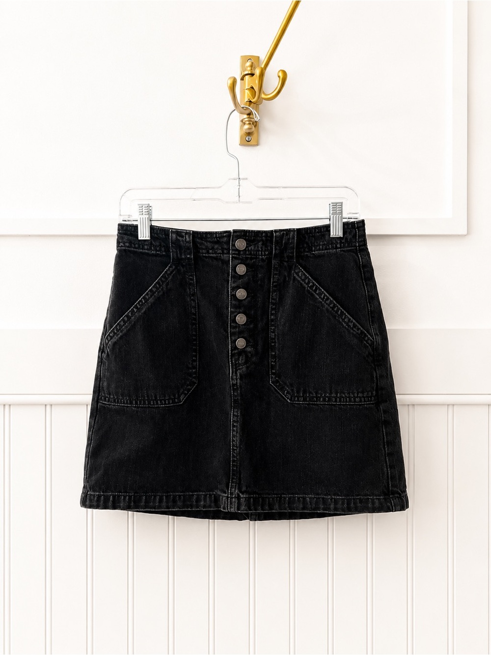 Hollister Black Button-Front Mini Skirt